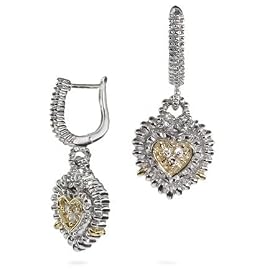Silver and Gold Vintage Heart Drop Earrings