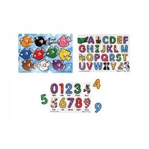 Melissa & Doug Fish Colors, ABC and Numbers Wooden Mix 'n Match Peg Puzzle Bundle by Melissa & Doug