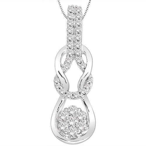 10k White Gold Diamond Love Knot Pendant (1/4 cttw, H-I Color, I2 Clarity), 18"