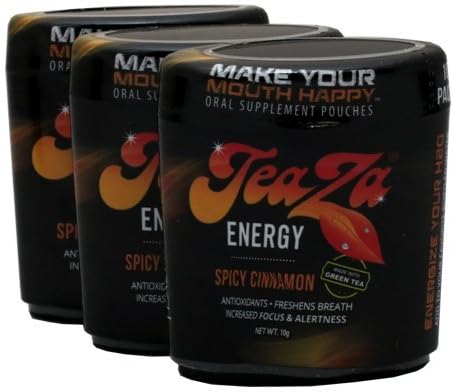 Teaza Herbal Energy Pouches .10g Puck/Can - Spicy Cinnamon - 10 Pouches per Puck (5 Pucks)