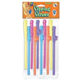 Pipedream Products Neon Dicky Sipping Straws 10-Pack, Assorted Colors
