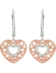 Ornate Diamond Heart Earrings in Rose Gold Plated And Sterling Silver