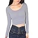 Fashion Womens Long Sleeve Crop Top Round Neck T Shirt Blouse (S, Grey)