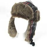 New Plaid Faux FUR Pilot Trapper Trooper Hat Black Red Medium Large