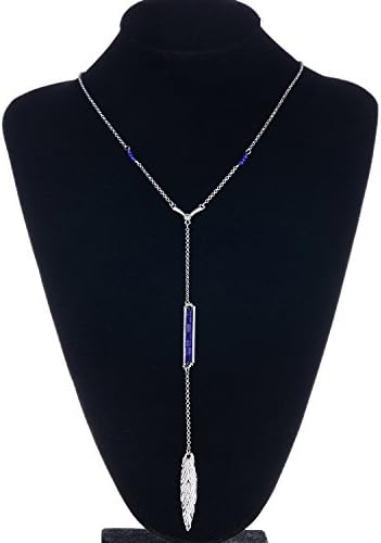 Omea Women's New Alloy Double Layers Turquoise Pendant Double Long Necklace-Silver