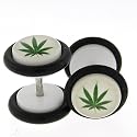 Fake Acrylic Plugs - White with Marijuana Leaf 16g Wire; 8mm - Sold as a Pair