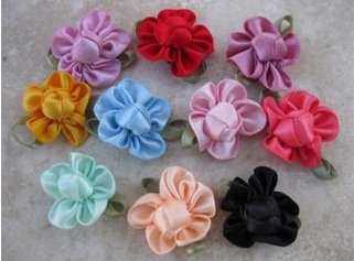 30pc Assorted Satin Fabric Flowers Appliques 
