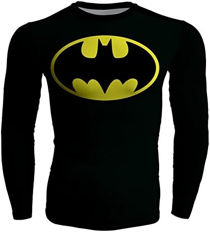 Men's Long-Sleeve Workout T-Shirt Superman Batman Compression Baselayer Puls Size