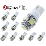 Jtech 10x 194 168 2825 T10 5 SMD White LED Car Lights Bulb