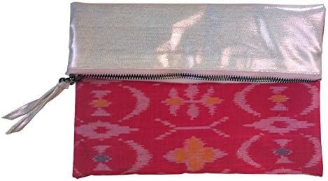 Meridian110 Eco-Friendly Convertible Cosmetic Bag / Organizer Pouch / Lux Metallic Fold Over Clutch with Ikat Pattern