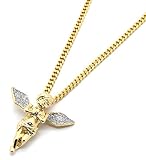 Gold Tone Silver Stardust Long Wings Angel Pendant Hip-hop with 3mm 30