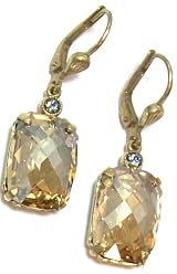 Catherine Popesco 14K Gold Plated Champagne Swarovski Crystal Dangle Earrings
