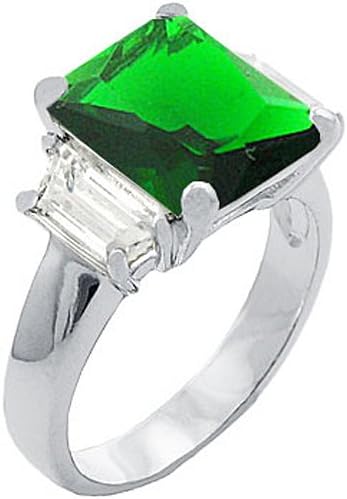 13.7 cw CZ, Non-Tarnishing Rhodium Finish Light Green CZ Ring (7)