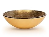 Premium Tempered Glass Vessel Sink; Round Shaped Bowl, Gold Foil Leaf Color, 1/2" Thick