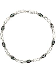10k White Gold Double Loop Tennis Bracelet w/ 0.05 Carat Brilliant Cut Diamonds & 2.25 Carats Oval Cut Mystic Topaz Stones, 1/8 in. (3.5mm) wide