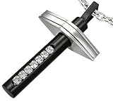 Stainless Steel Heavy Cross/Crucifix Pendant with Black Anodising and 7 Cubic Zirconia Stones - Including Gift Pouch (Chain NOT included)