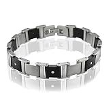  : Men's Stainless Steel Black and White Diamond Bracelet Bangle 7.5' (H, SI, 0.21 carat)
