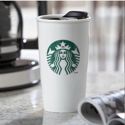 New arrival 2011 starbucks double wall white mug with cover, 12 oz creative ceramic coffee cups