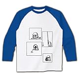 ２コマ漫画 ラグラン長袖Tシャツ(ホワイト×ブルー) M