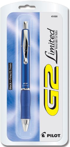 Pilot G2 Limited Retractable Gel Ink Rolling Ball Pen, Fine Point, Blue Barrel, Black Ink (31530)