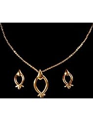 Golden Necklace with Earrings - Gold Plated Metal with Cut Glass