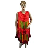 Multi Red Long Dress for Womens Tie Dye Printed with Embroidered Coverup 42"