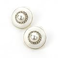 Pearl & Crystal Pierced Fashion Earrings White & Gold