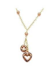 14k Two Tone Yellow and Rose Gold 14.0 Grams Dangling Heart and Circle with Black Enamel Accented Necklace, 20". Made in Italy