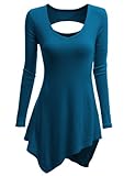 Doublju Doublju Womens Jersey Top with Side High-low and Sexy Lip Hole TEAL L (KWTS088)
