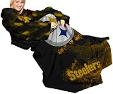 NFL Pittsburgh Steelers Adult Comfy Throw, Officially Licensed Blanket with Sleeves by Northwest, "Smoke" Design