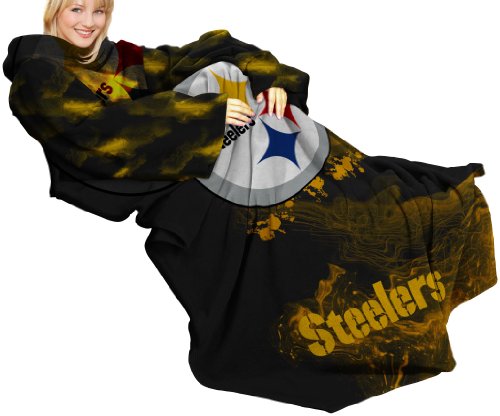 NFL Pittsburgh Steelers Adult Comfy Throw, Officially Licensed Blanket with Sleeves by Northwest, 