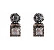 Earrings - E407 - Square and Round Crystal - Post Earring Style ~ Clear and Hematite (Gunmetal Gray)