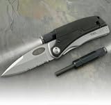Tool Logic SLPB3 Slpro3 Tactical, Multifunction Folding Knife With Flashlight Plus Diamond Sharpener And Signal Whistle, Black