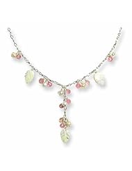 Genuine .925 Sterling Silver Freshwater Cultured Pearl Mother Of Pearl Cherry Quartz Necklace 16 Inch Length 5.8 Grams. 100% Satisfaction Guaranteed.