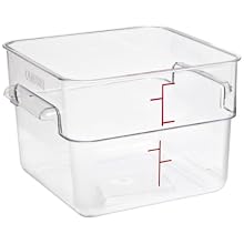 Cambro 12SFSCW 12 qt Capacity, 11-1/4" Length x 12-1/4" Width x 8-1/4" Height, CamSquare Camwear Clear Polycarbonate Food Storage Container (Cover Sold Separately)