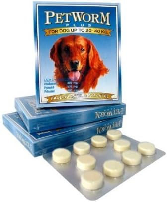 Pet Wormer for Dogs Pet Worm Plus to rid all worm, roundworms, hookworm, whipworms, tapeworms, lundworm, ascarids For dogs 20-40 kg. [10 Tab] [ Get Free Dental Stick Care] Pack 3