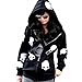 Women Skull Print Sweatshirt Long Sleeve Hoodie, Small, Black