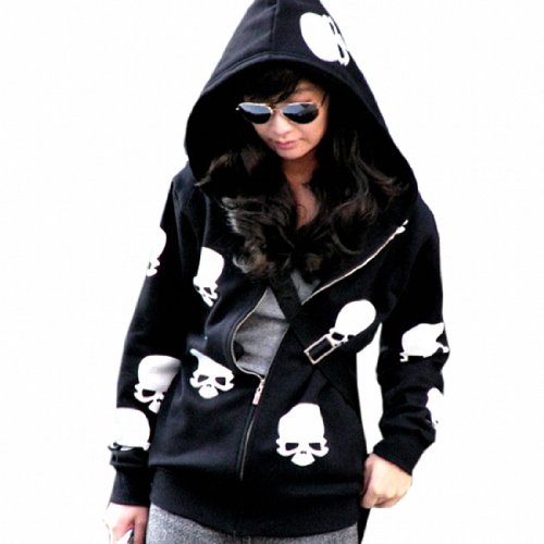 Women Skull Print Sweatshirt Long Sleeve Hoodie, Small, Black