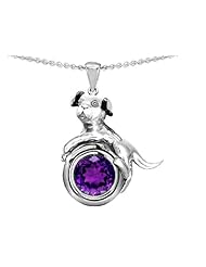 Original Star K (tm) Dog Lover Pendant with February Birthstone Simulated Amethyst in .925 Sterling Silver