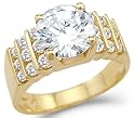 Solid 14k Yellow Gold Large Solitaire CZ Cubic Zirconia Engagement Ring 3 ct Round Cut