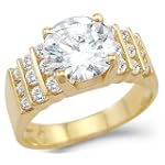 Solid 14k Yellow Gold Large Solitaire CZ Cubic Zirconia Engagement Ring 3 ct Round Cut