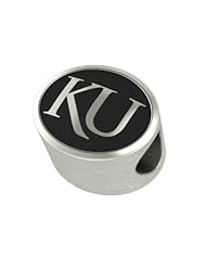 University of Kansas Jayhawks Bead Fits Most Pandora Style Bracelets Including Pandora, Chamilia, Biagi, Zable, Troll and More. High Quality Bead in Stock for Immediate Shipping