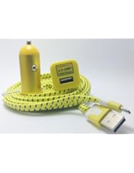 CablesFrLess (TM) 6ft 3 in 1 2AMP Flat Braided Micro USB Charging Set fits most Android Phones and Tablets Samsung Galaxy S3 S4 Reverb Note Tab Google Nexus Kindle Nokia Lumia HTC One ASUS LG G2 Pantech Blackberry Motorola Sony Xperia etc (Yellow)
