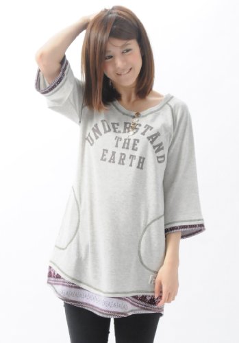 (バンクーバー)Vent Couvert Tシャツ チュニック 7分袖 異素材使い ゴム 紐 レディース