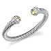 Radiant Glamour: Designer Inspired Sterling Silver Cable Style Bangle Bracelet with Citrine CZ and White CZ Diamond