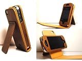 Apple iPhone 4 Brown Solid Color Premium Genuine Real Leather Folio Flip Style Case with Swivel Angle + Bulit in Stand for Apple Iphone 4 / 4th Gen / 4G Generation