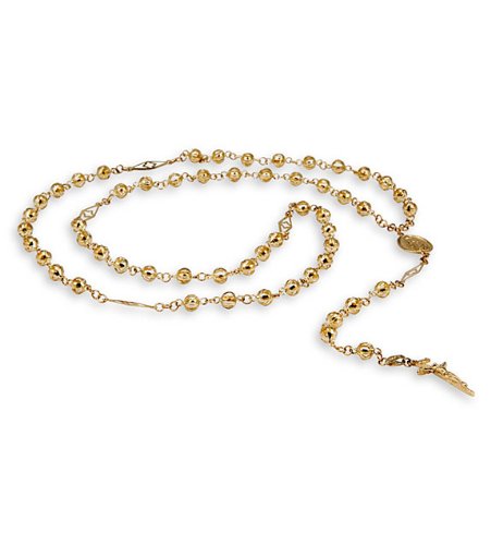 14k Yellow Gold Crucifix Religious Bead Rosary Necklace