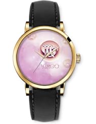 SPRAWL Aanalog Fashion Series Gold Ladies Watches of Genuine Black Leather Strap,Unique Wrist Watch for Women Girls Designed with virgo sign