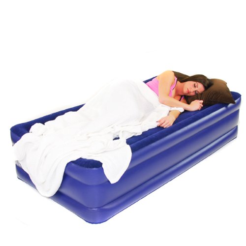 Smart Air Beds Raised Cross Beam Flocked Inflatable Mattress with AC Pump, Bag and Patch Kit (Blue, Twin)