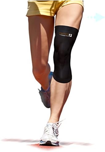 Copper Action - Best Copper Infused Recovery Compression Knee Sleeve for Men and Women. For Use in Sports Training, Knee Injury Recovery. Arthritis Pain Relief Ideal Light Compression Knee Brace. Copper Has Antibacterial and Anti Odour Properties.